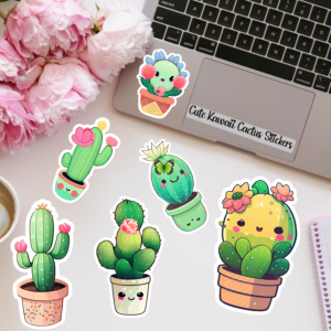 Cute Kawaii Cactus Stickers-printablenook.com