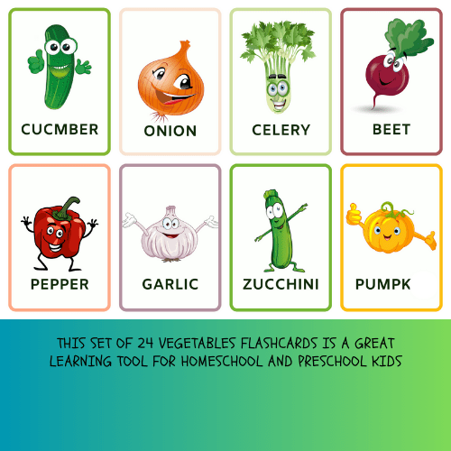 nteractive Colorful Vegetable Flashcards for Early Learners-printablenook.com