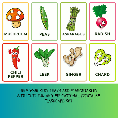 nteractive Colorful Vegetable Flashcards for Early Learners-printablenook.com
