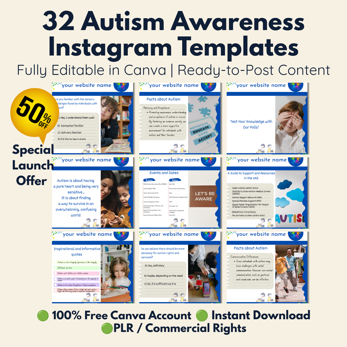 32 Autism Awareness Instagram Templates Canva-printablenook.com