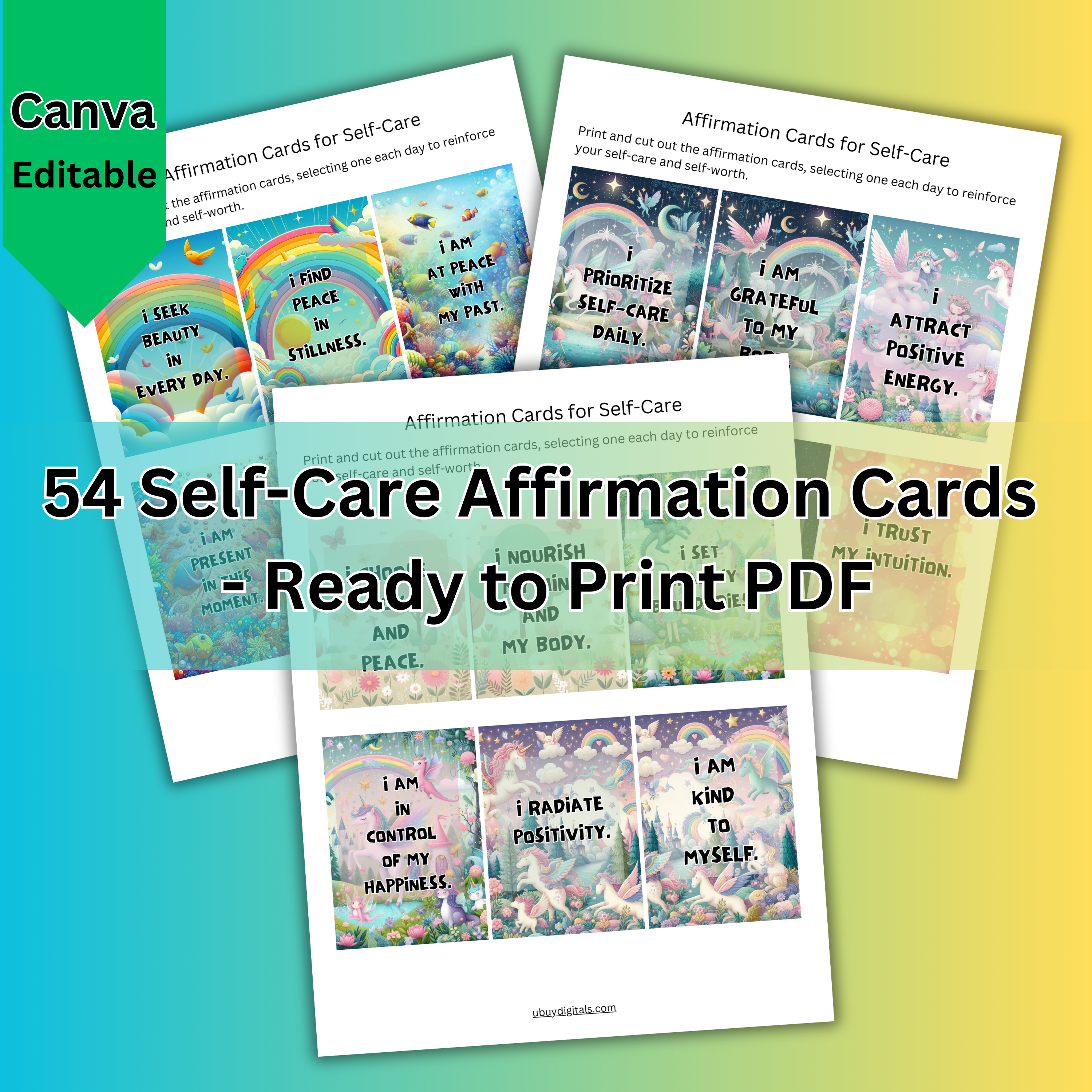 54 Self-Care Affirmation Cards-printablenook.com
